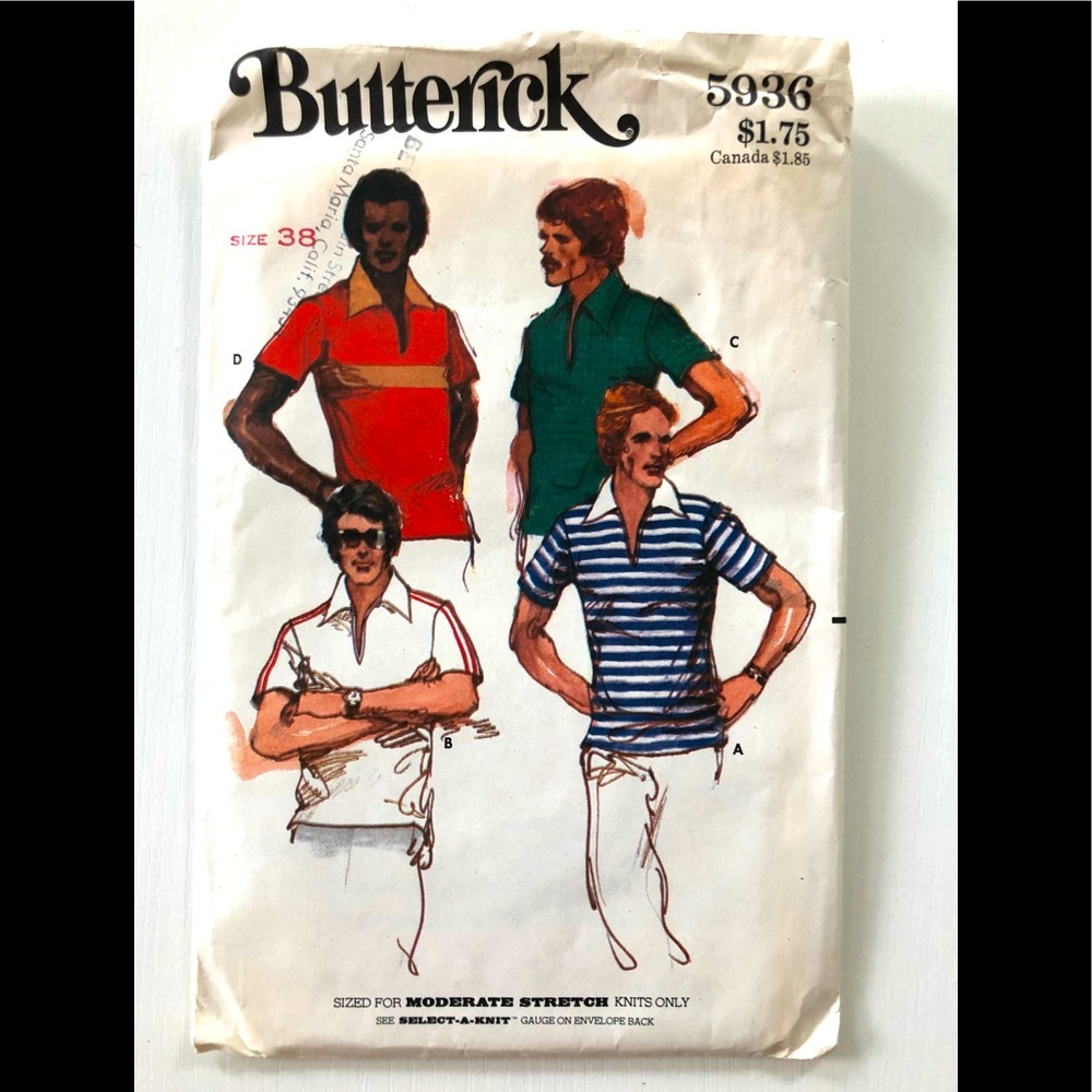 VTG 70s Butterick sewing pattern for men’s pull over shirt size 38